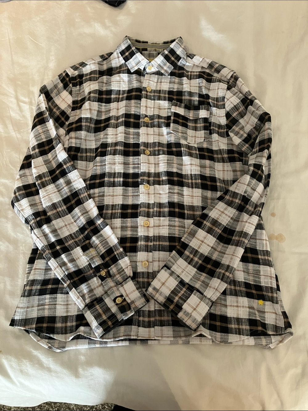 Men's Black and White Plaid Button-Down Shirt